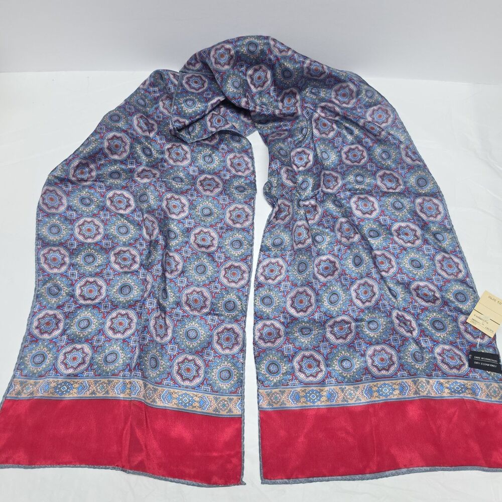Vintage The Specialty House Silk Moroccan Mandala Women's Scarf Red Blue NWT